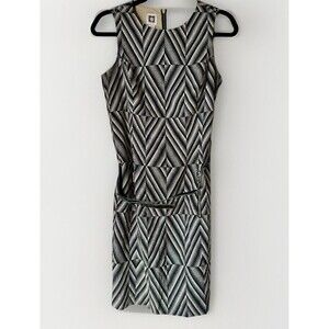 Anne Klein Womens Size 6 Dress Straight Above Knee Black Tan Print Sleevleess